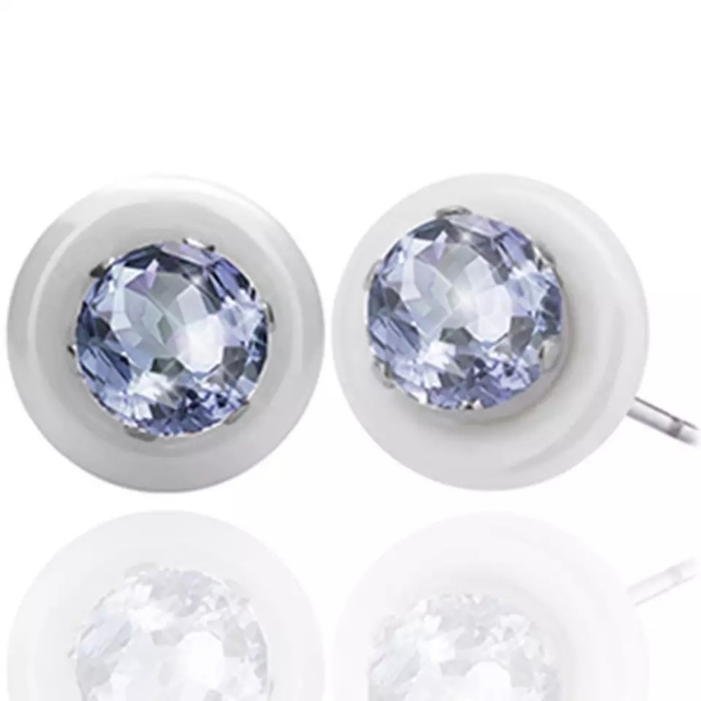 NEW White Ceramic‎ Solitaire 5A CZ Stud  Earrings